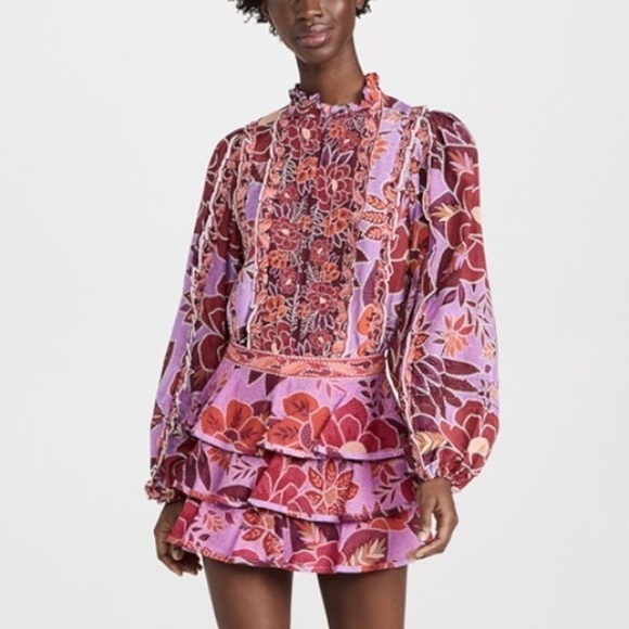 Farm Rio- Multicolored Floral Ruffled Layered Mini Sirt - Picture 2 of 5
